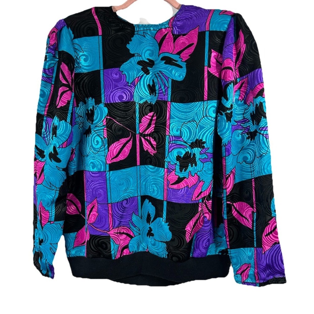 VTG Tan Jay Blouse Sz 10 Colorful Abstract 90s Artsy Maximalist Grandma Eclectic